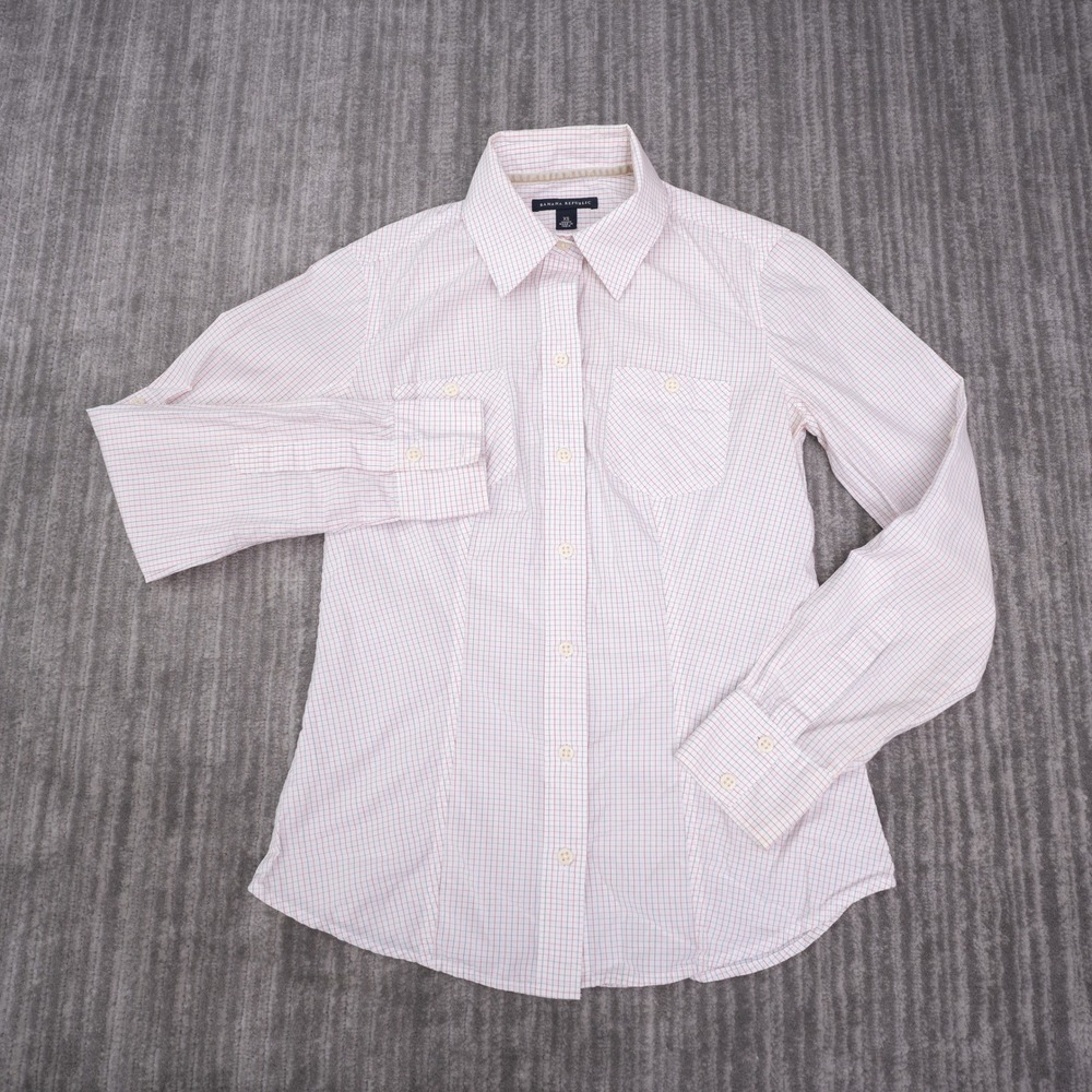 Banana Republic Button Up Womens XS White Red Plaid Good Cotton Pockets
